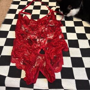 Red lace lingerie teddy bodysuit